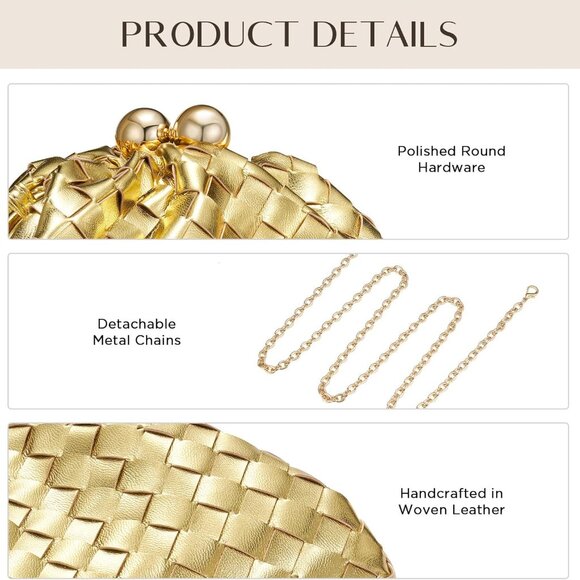 Dressy Woven Clutch Purses for Women Evening Wedding Formal Occasion,Dumpling Cr - Picture 7 of 7